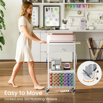 Snughome Craft Cart Compatible with Cricut Maker, Craft Organizers and Storage Table for Cricut Cart with Wheels, Drawer and 28 Vinyl Roll Holders, White, 23.6"(L) x 9.5"(D) x 31.7"(H)