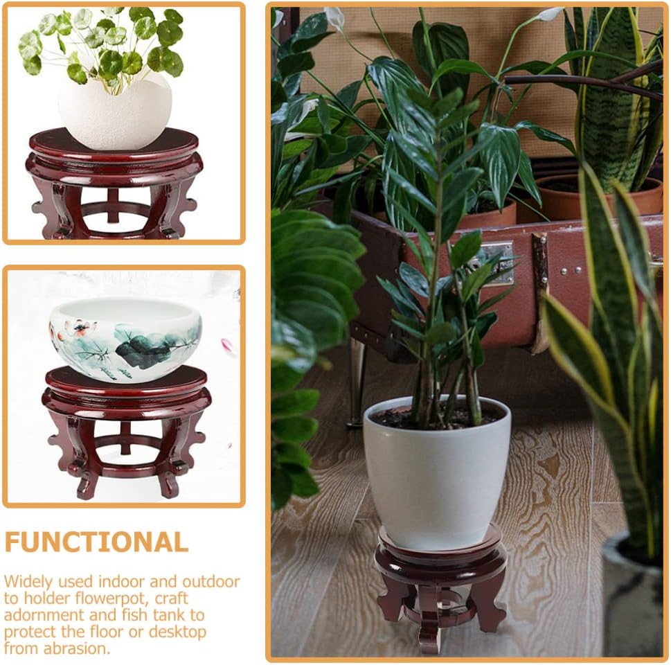 YARNOW Wooden Plant Stand, Rustic Flower Pot Base Holder Stool, Oriental Style Plant Saucer for Vase Display