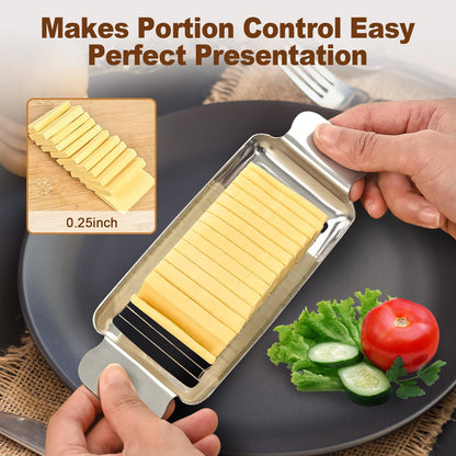 Butter & Cheese Slicer,Stainless Steel Butter Slicer for Butter Squares,Multipurpose Handheld Cheese Cutter for Block Cheese,Dishwasher Safe