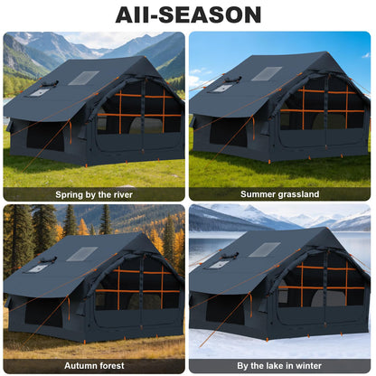 4-6 Person Inflatable Tent for Camping with Stove Jack, Hand Air Pump Easy Setup Blow Up Tents for 4 Seasons Waterproof Inflatable Air House Tent for Outdoor Adult