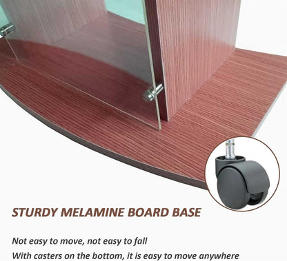 DHXIAMZ Acrylic Lectern Podium Stand with Casters Shelves and Cu ed Frosted Front Panel 48" Tall Wood Podium for Church Floor