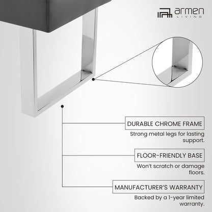 Armen Living Amanda Bench in Grey Faux Leather and Chrome Finish 48 x 19 x 18