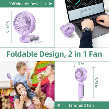 CIVPOWER Portable Misting Fan, Hand Held, 90° Adjustable, 4000mAh USB Rechargeable, 3 Speeds, Purple