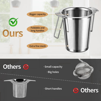 2Pack Long-Handled Tea Strainer, BOMANSI BOMS Stainless Steel Tea Infuser Basket Sitting in Mugs, Tea Infusers for Loose Tea, Fine Mesh Tea Diffuser Tea Strainers Filters, Tea Steeper for Leaf