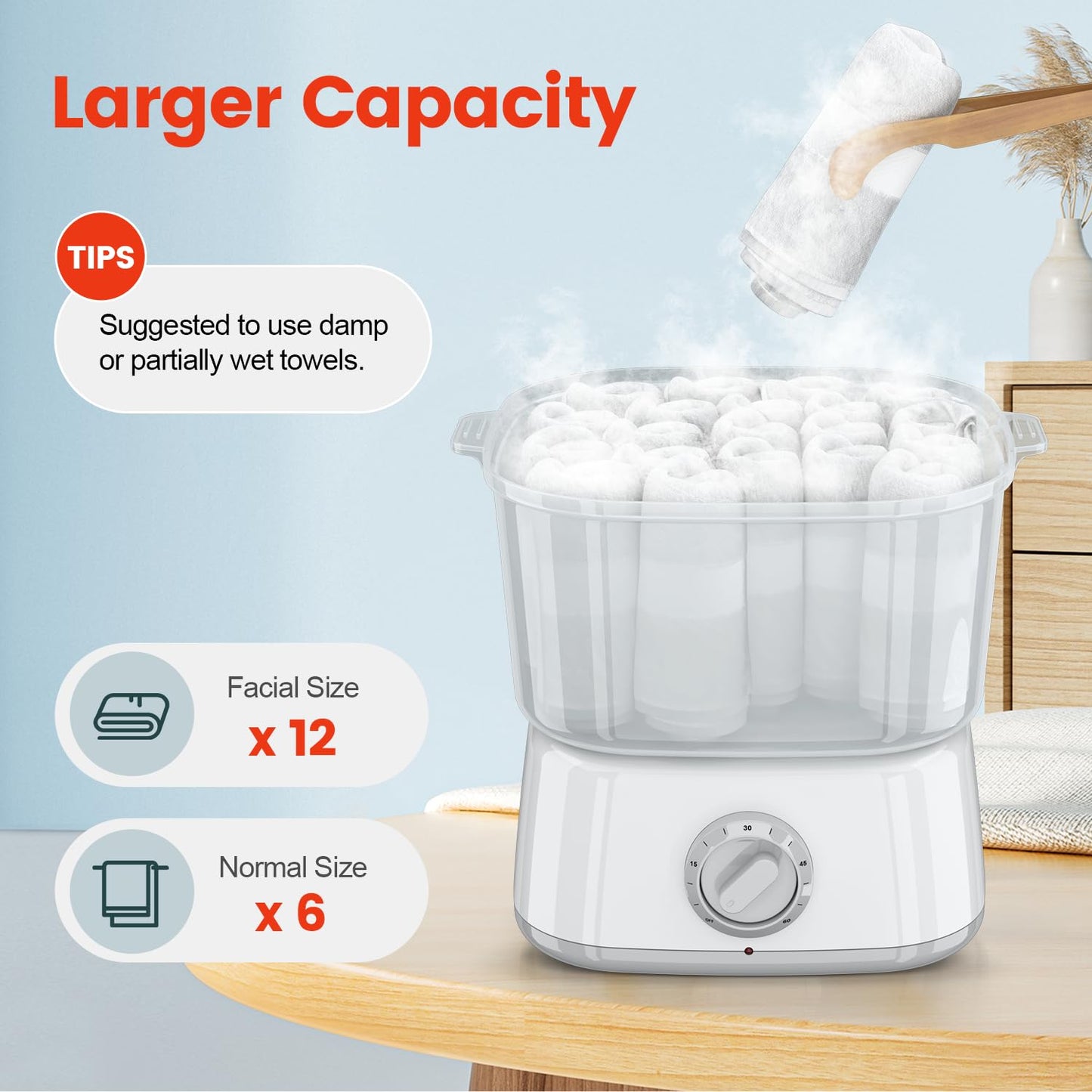 Hot Towel Warmer, Rapid Heating Towel Steamer for Facials can Hold 12 Mini Wet Towels, Portable Mini Towel Warmer for Bathroom,Spa and Salon.