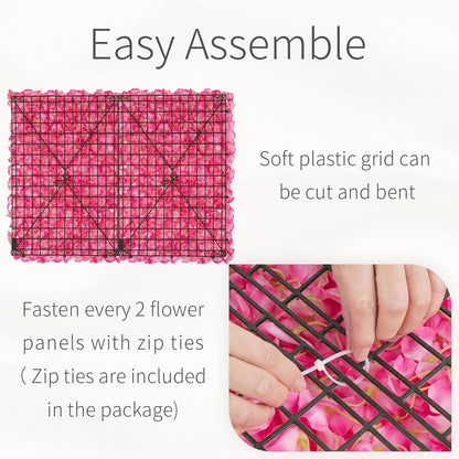 GOUZIBHD Artificial Flower Wall Panel Background, 24 X 16 Pink Faux Roses Artificial Flower Backdrop for Wall Decor, Flower Wall Mat Party Wedding Home Decoration(Size:6PCS)
