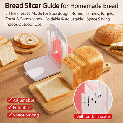 2026 NEW Bread Slicer Guide for Homemade Bread | 5 Thicknesses Mode for Sourdough, Rounds Loaves, Bagels, Toast & Sandwiches | Foldable & Adjustable | Space Saving | Indoor Outdoor Use