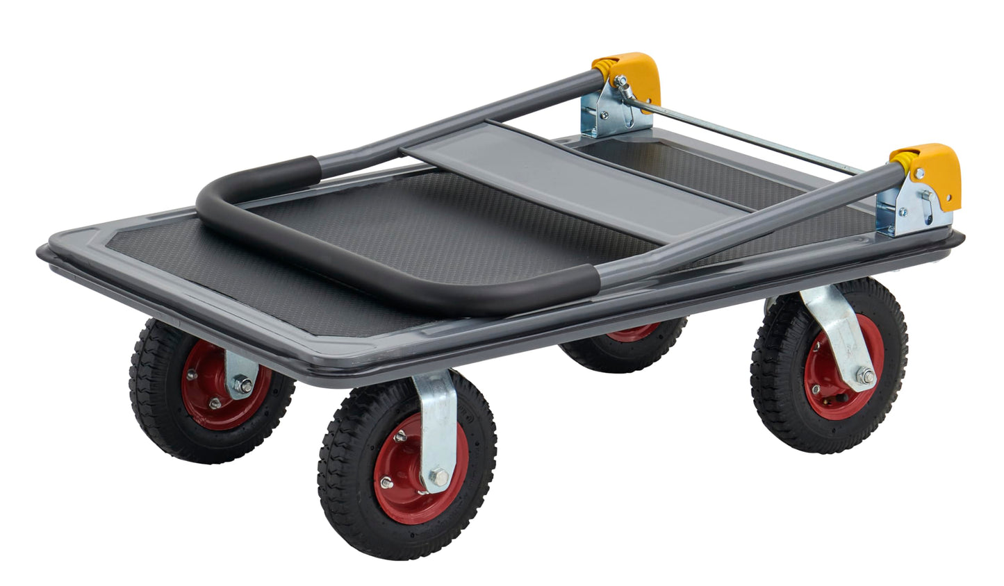 Commercial Heavy Duty Platform Truck, 600 lb. Capacity Big Wheel Flatbed Cart, Pneumatic Casters, Folding Handle Design