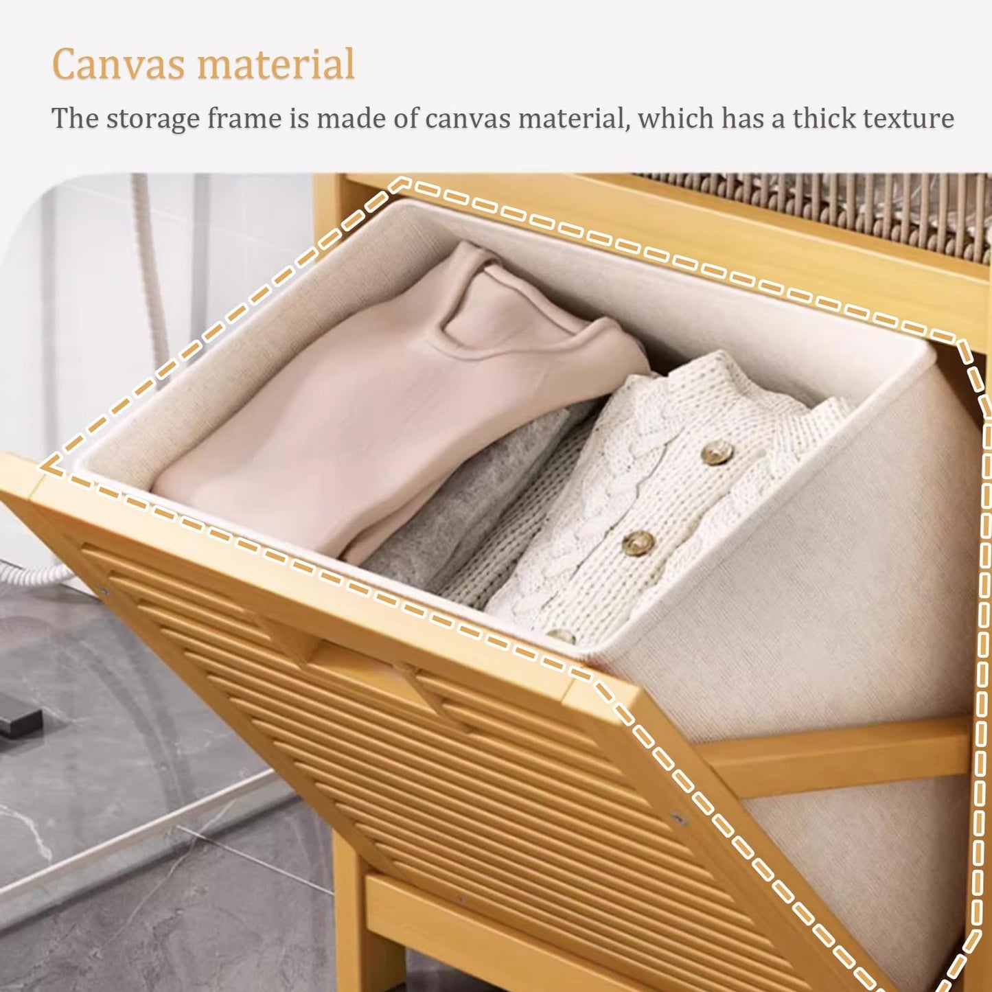 Wood Large Laundry Hamper Cabinet, Laundry Sorter with Pull-Out and Removable Bags, Breathable Hampers for Laundry, Bedroom