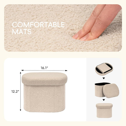 16.1"x12.2"x12.2" PINPLUS Storage Ottoman Boulce Tufted Folding Small Ottomans Bench Foot Rest with Storage (Beige)