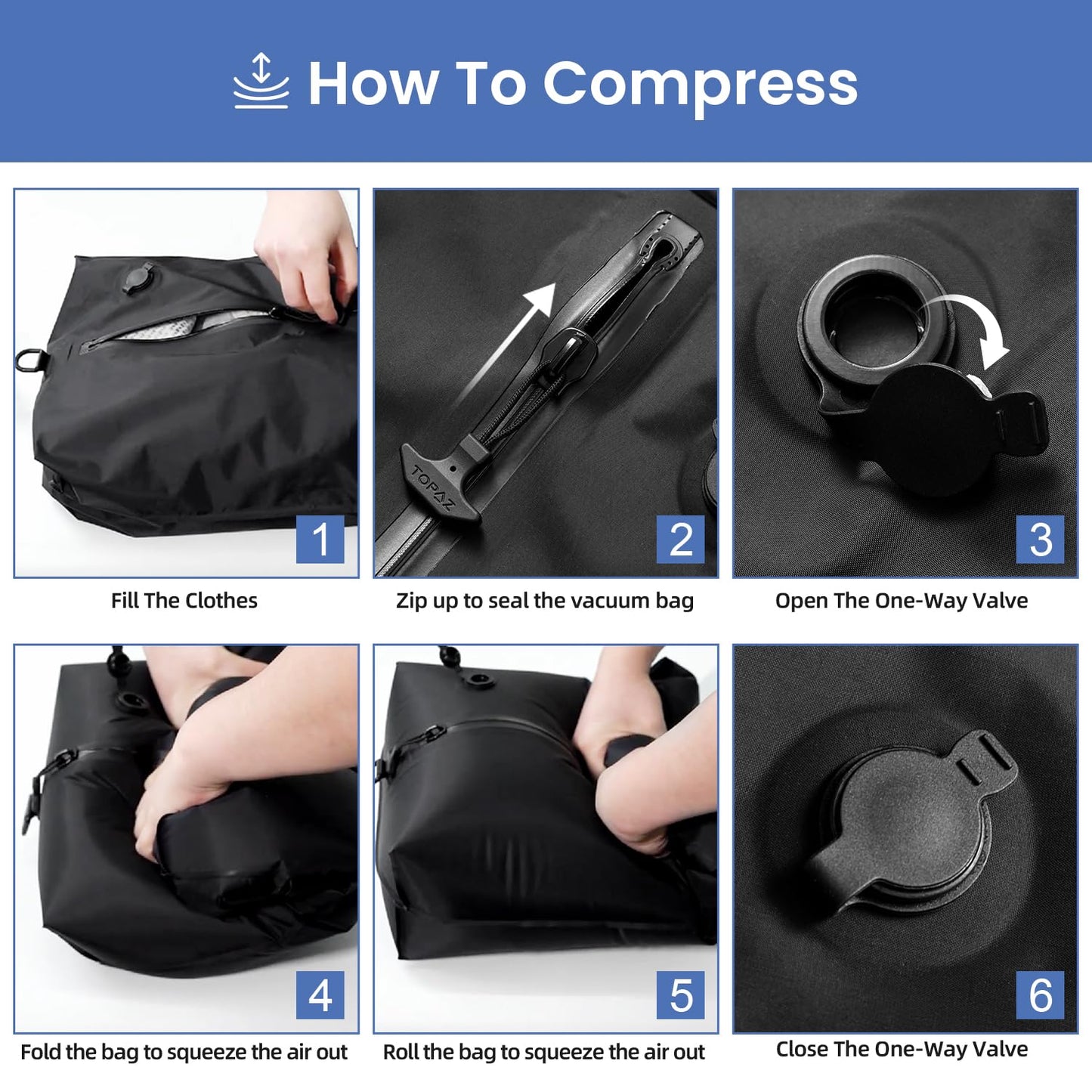BAGAIL TPU Vacuum Bag for Travel, Reusable Compression Bag with IPX8 Waterproof Zipper, Save Space for Suitcase, Backpack and Carry on (Black, ExtraLarge, No Pump)