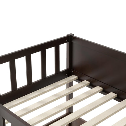 KEIKI Twin Over Twin Over Twin Triple Bunk Bed, Solid Rubber Wood Detachable 3-in-1 Bed Frame with Ladders & Full Guardrails, Space-Saving Boys & Girls Bed for Family & Sleepovers, Espresso