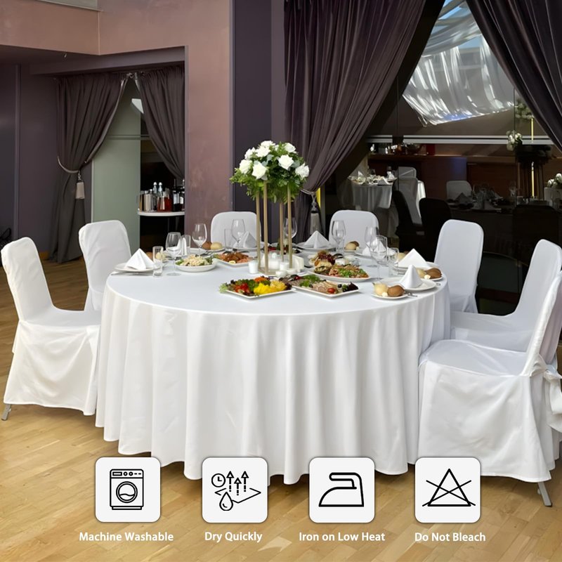 Heneger 8 Pack White Round Tablecloth 90 Inch White Table Cloth Stain and Wrinkle Resistant Reusable and Washable Polyester Fabric Table Covers for Buffet Wedding Party and Banquet