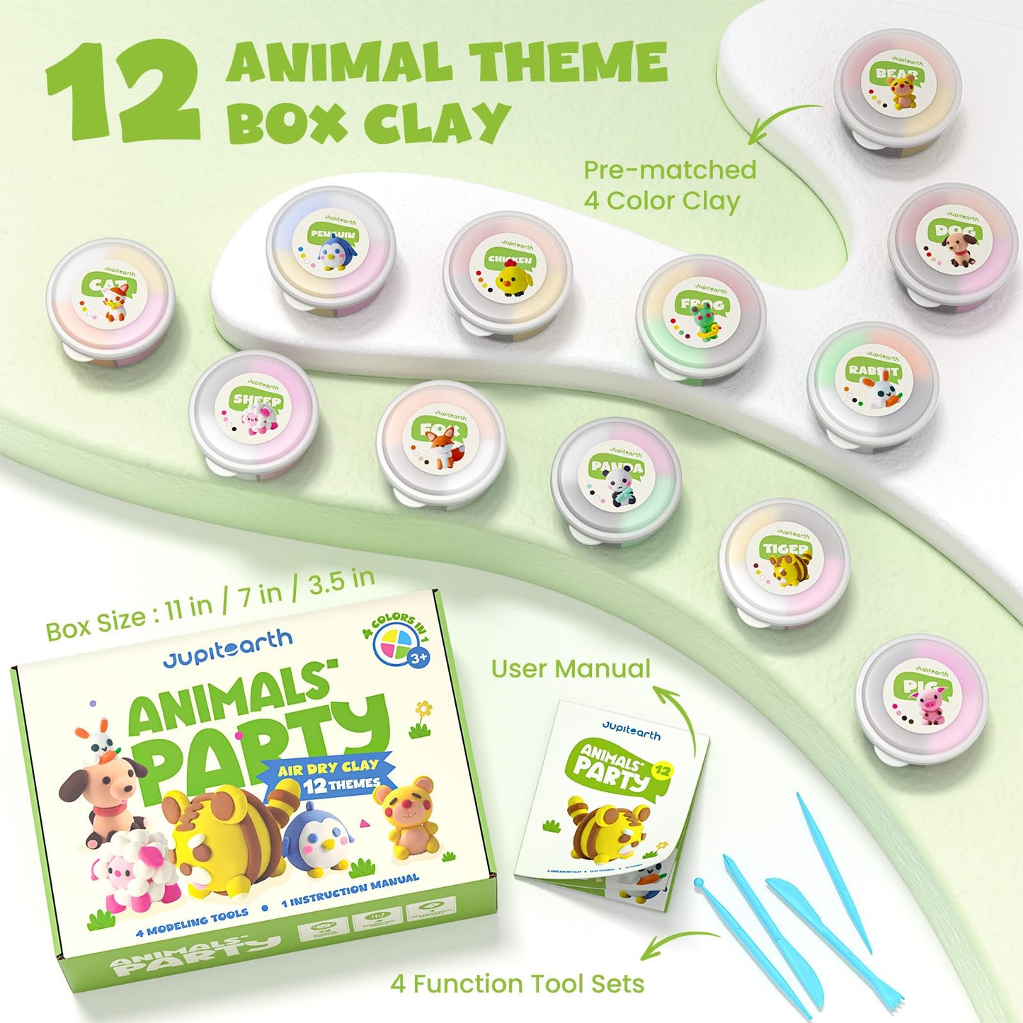 Air Dry Clay for Kids,12 Animals Theme Party Foam Clay,Ultra Light Modeling Clay Kit, DIY Art and Home Party Favors for Boys & Girls (Animal)