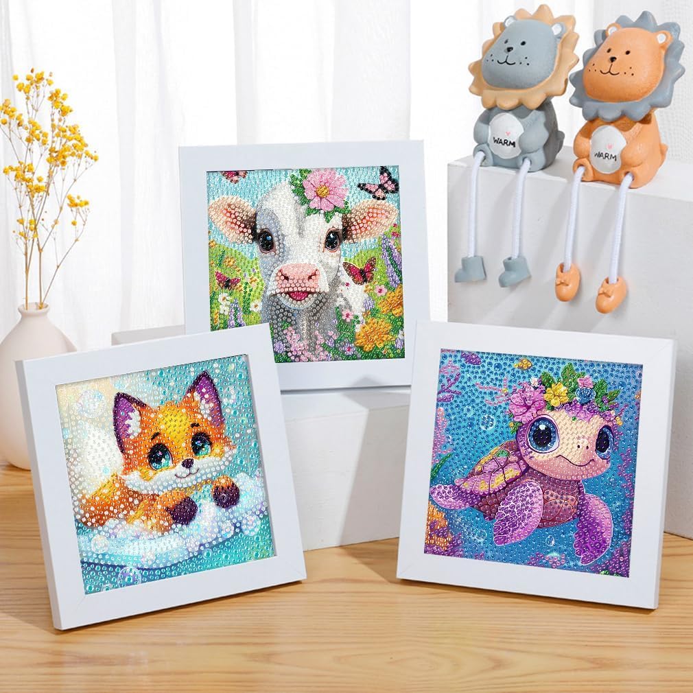 VividMeng 6 Pack Diamond Painting Kits for Kids Beginners, Cute Animals Diamond Art for Kids Ages 6-8-9-10-12 Girls Boys, Full Round Drill DIY Big Gem Art for Home Wall Decor and Gift 6x6inch