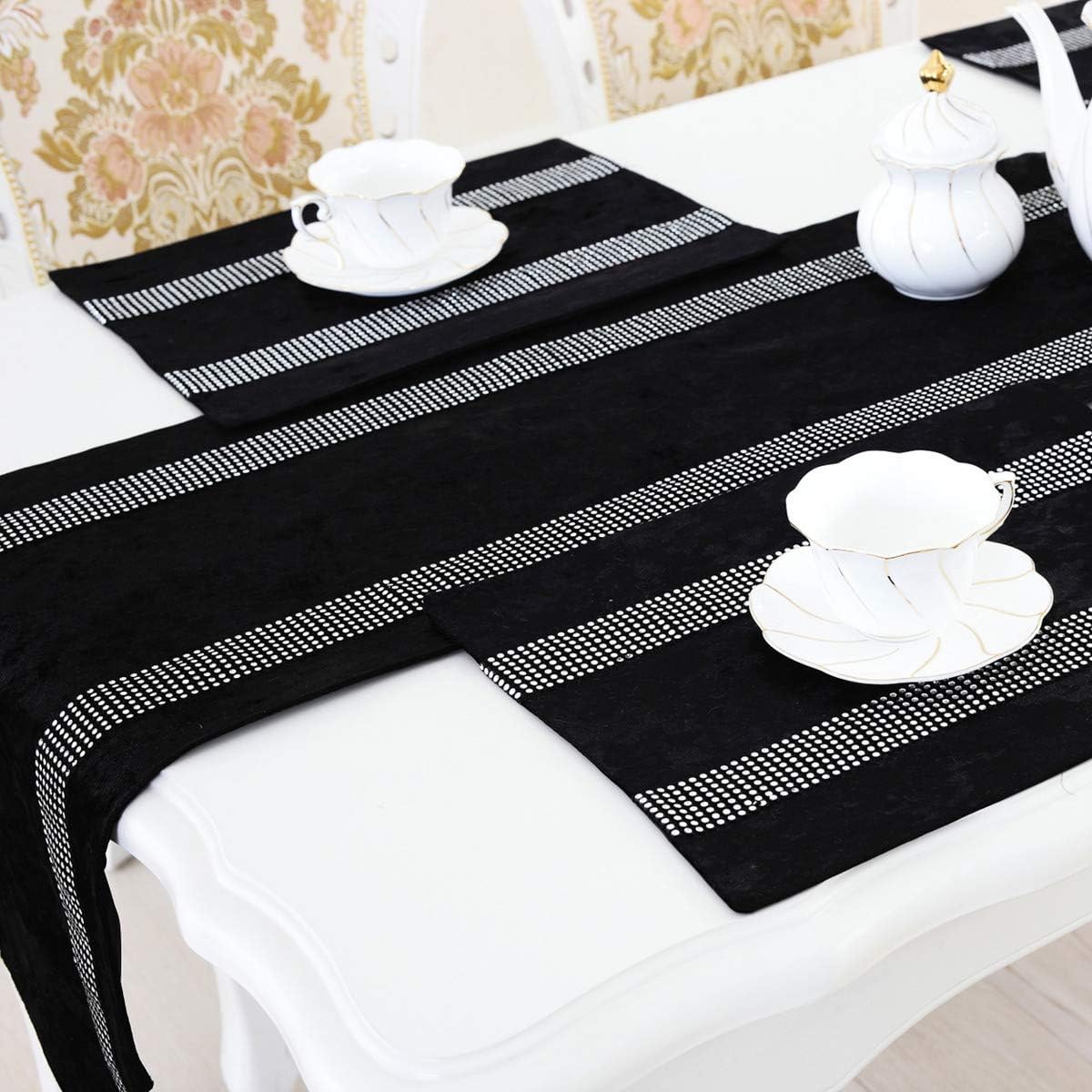 San Tungus 13 84 Inch Multi-Size Elegant Table Runner with Tassels Bright Rhinestone, x for Farmhouse Long Side Desk