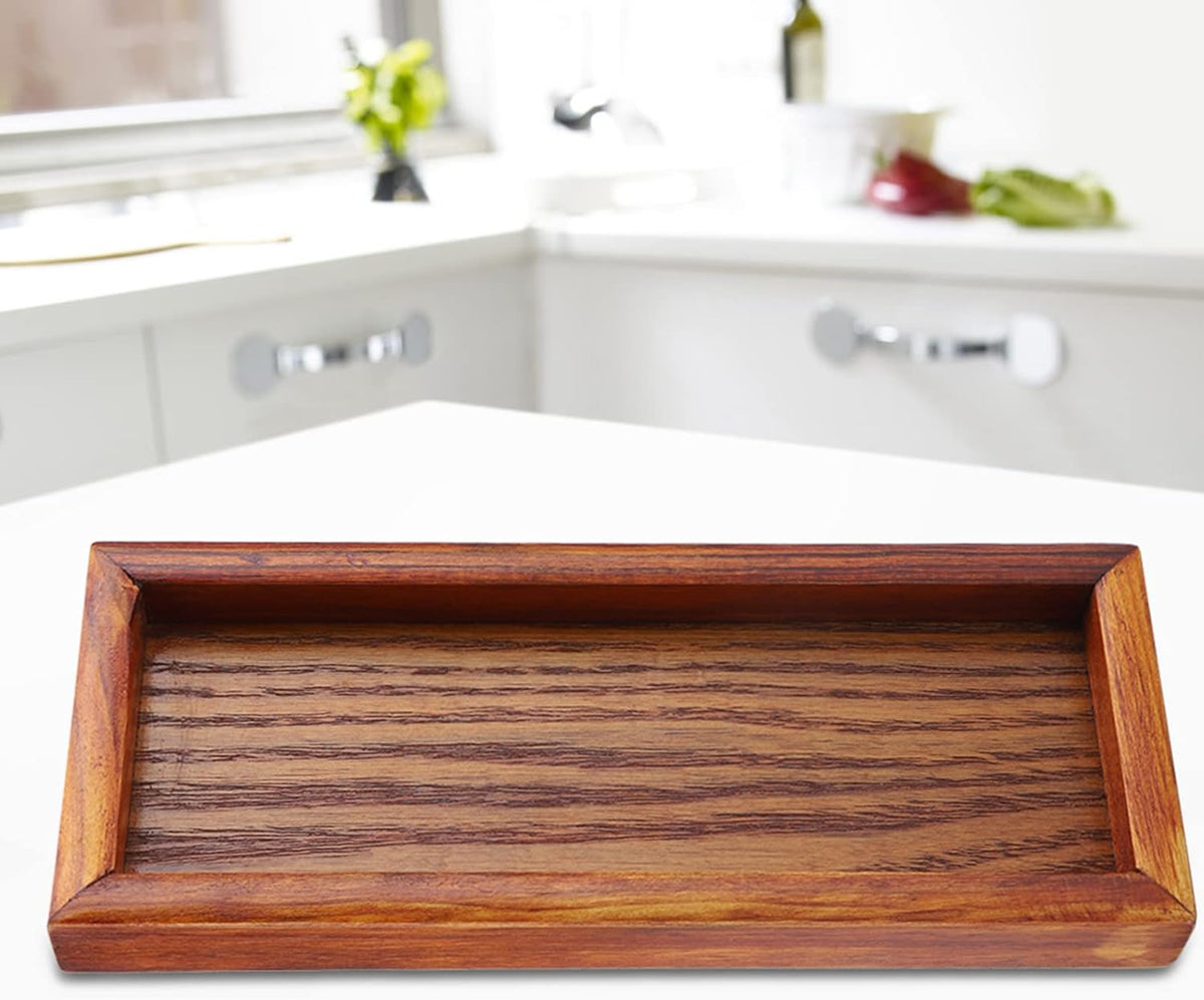Wooden Serving Tray, Rectangle Wooden Tea Tray for Fruit, Snack, Candy, Coffee Table Organizer