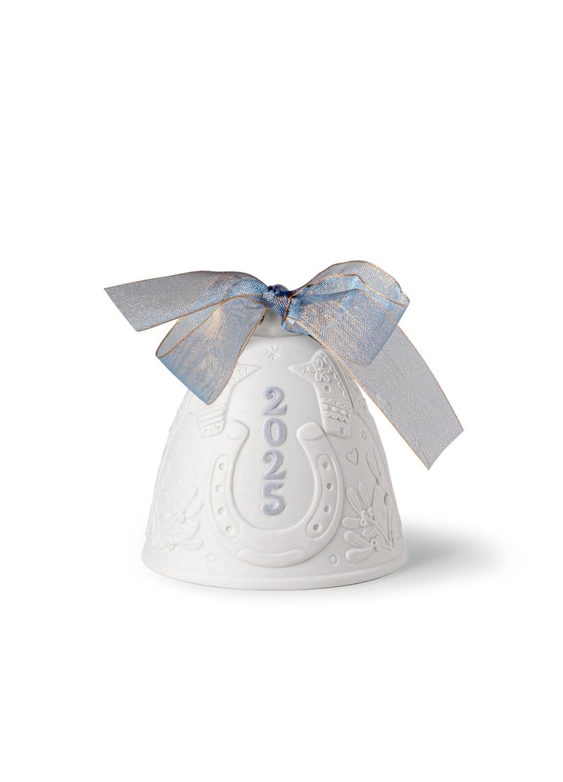 LLADRÓ Blue 2025 Christmas Bell. Decorative Ornament in Matte Porcelain with Blue Details. Porcelain Christmas Bell