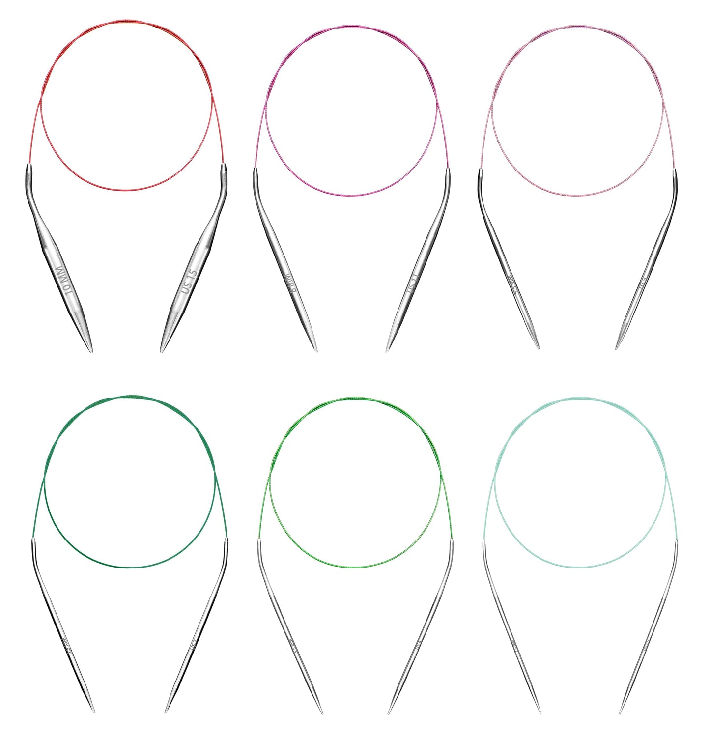 Circular Knitting Needles Set 6 Pairs 40 Inch (100 cm) Stainless Steel Round Needles for Magic Loop Sizes 15 11 9 7 4 1.5 Long Cable for Blankets Sweaters Scarves for Beginners & Knitters