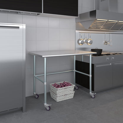 AmGood 30" X 48" Stainless Steel Work Table - with Open Base & Wheels | Food Prep | Utility Work Station | NSF Certified