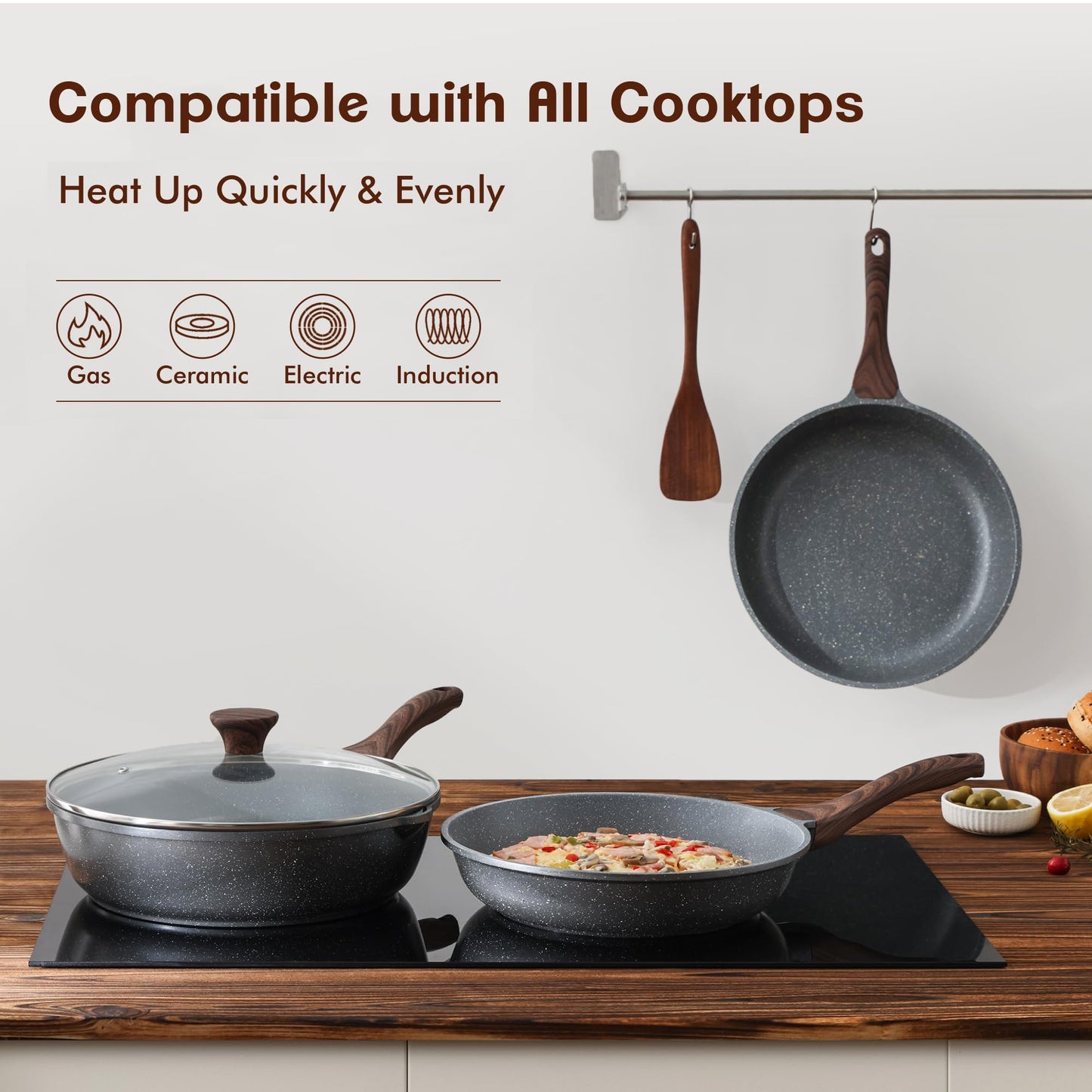 SENSARTE Nonstick Frying Pan Skillets, Swiss Granite Coating Omelette Pans, Healthy Cookware Chef's Pan, Free of Intentionally Added PFOA (8+9.5+11 Inch)