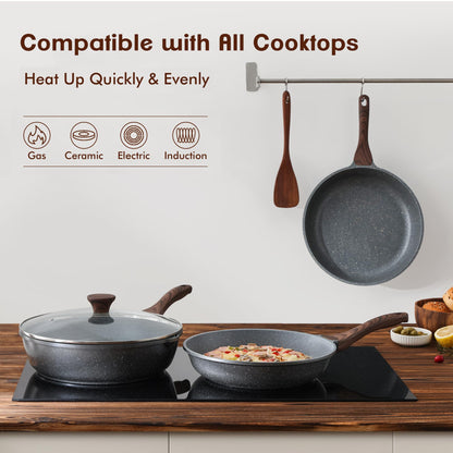 SENSARTE Nonstick Frying Pan Skillets, Swiss Granite Coating Omelette Pans, Healthy Cookware Chef's Pan, Free of Intentionally Added PFOA (8+9.5+11 Inch)