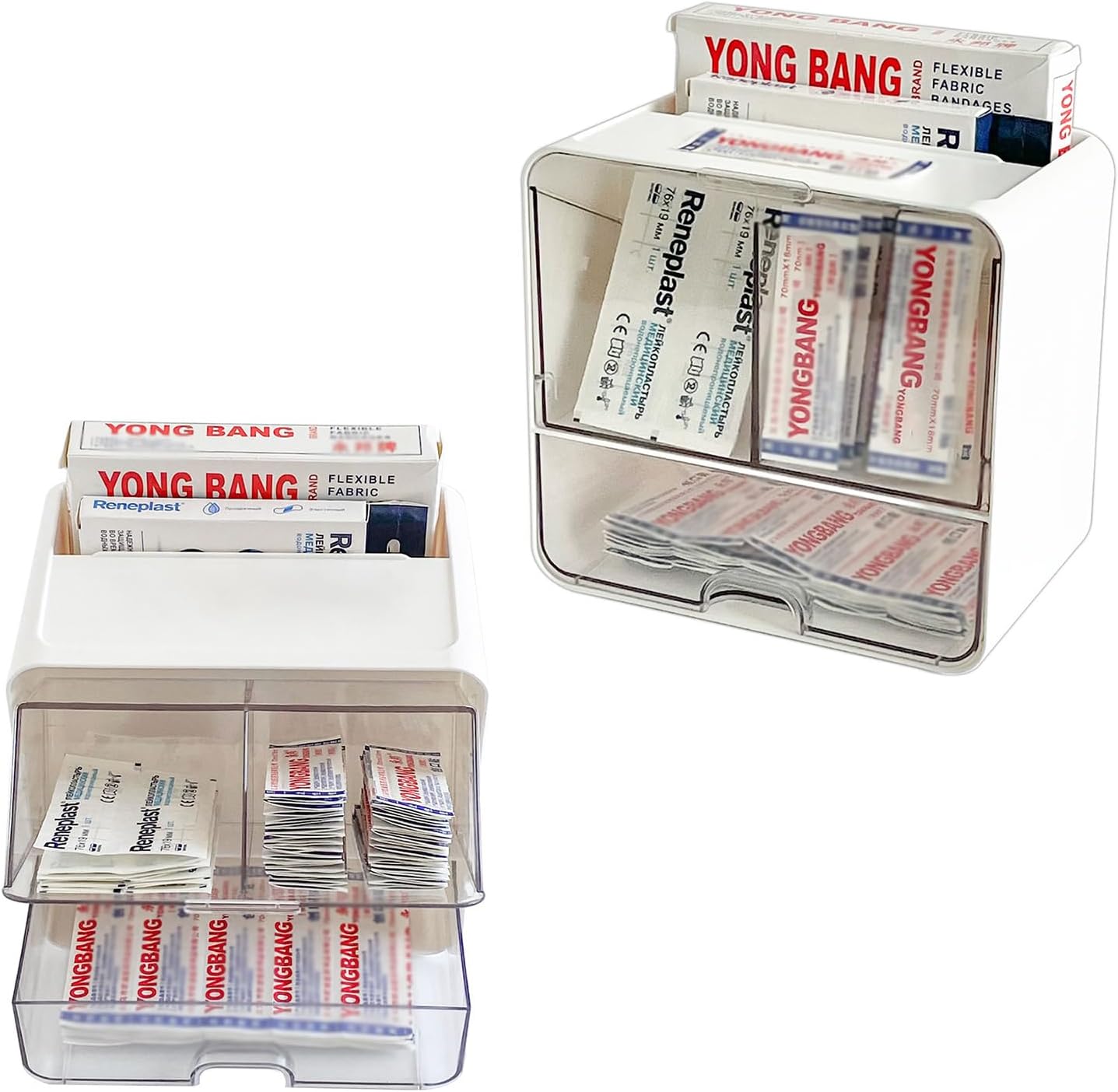 2 Pack Bandage Storage Organizer for Wall, Plastic Medical Supplies Container for Home Medicine Cabinet, Elastic