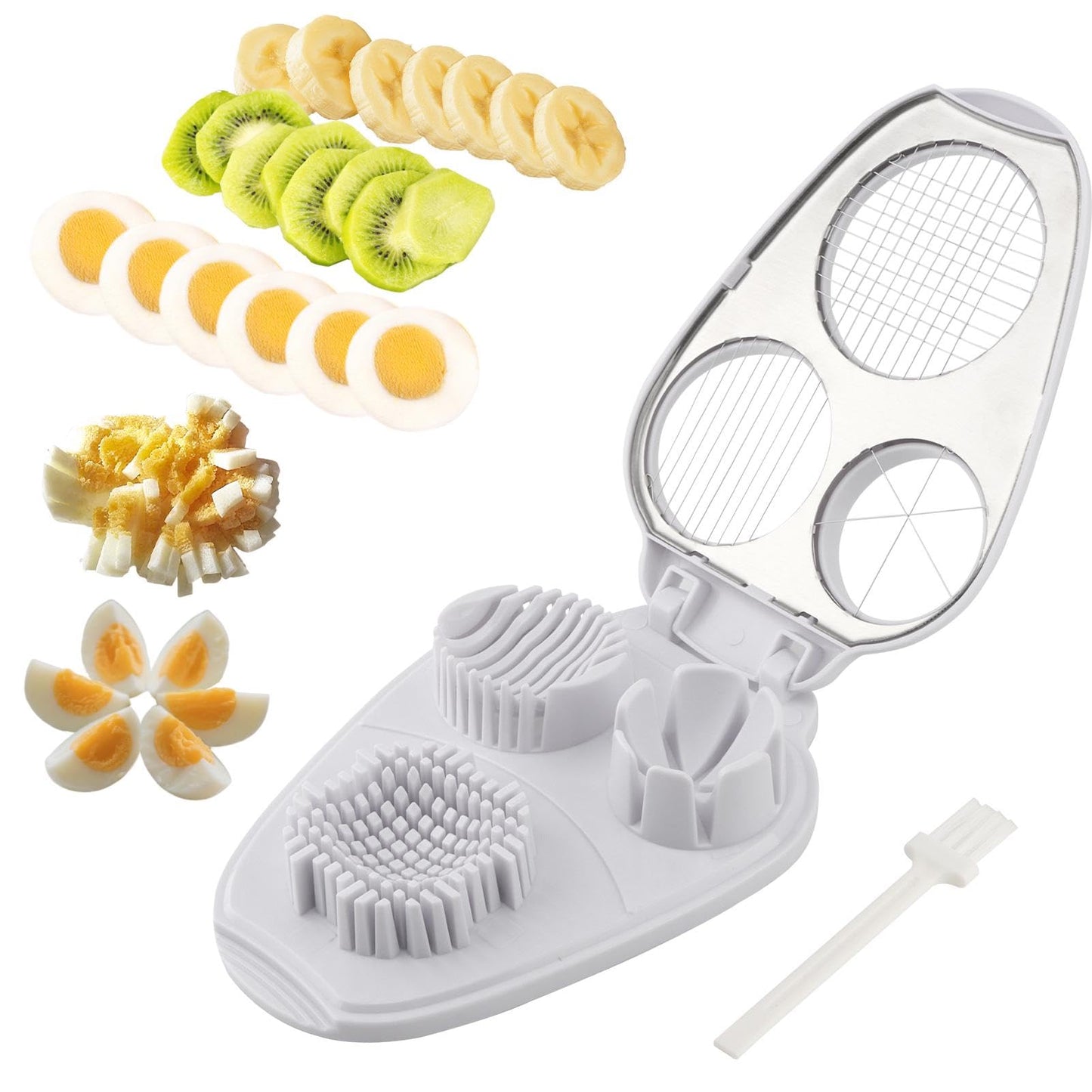 3-In-1 Egg Slicer for Hard Boiled Eggs,Stainless Steel Egg Cutter with 3 Cutting Modes,Multipurpose Kitchen Gadget,Dicer for Butter Strawberry,Mushroom,Banana,Cherry,Tomato