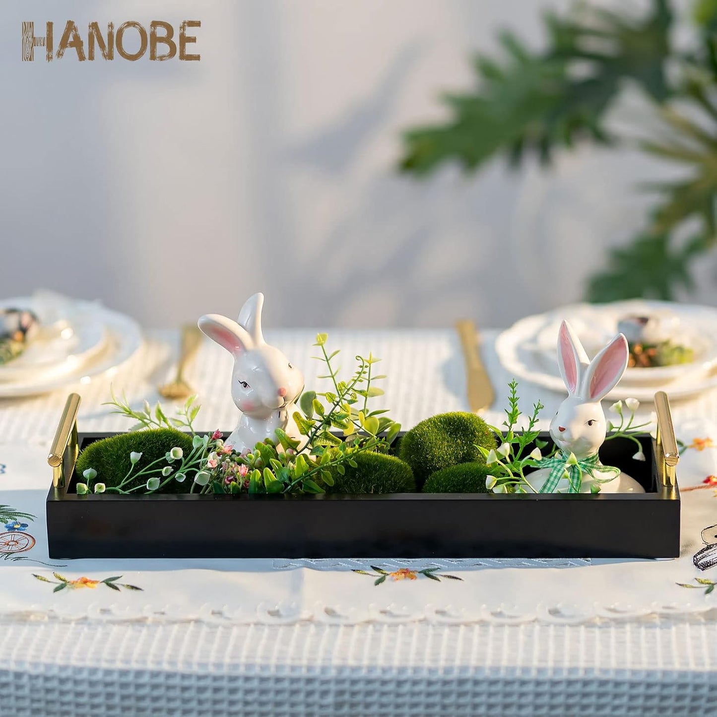 Hanobe Rectangle Long Narrow Tray: Decorative Trays Rectangular Candle Holder Trays for Home Decor White Centerpiece
