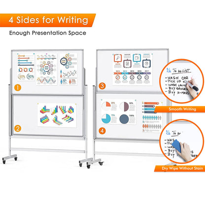 maxtek Dry Erase Whiteboard Height Adjustable, Easel Stand Rolling White Board on Wheels - 48 x 60 Large Mobile Dry Erase Board, 4' x 5' Double Sided Magnetic Whiteboard for School Office Home