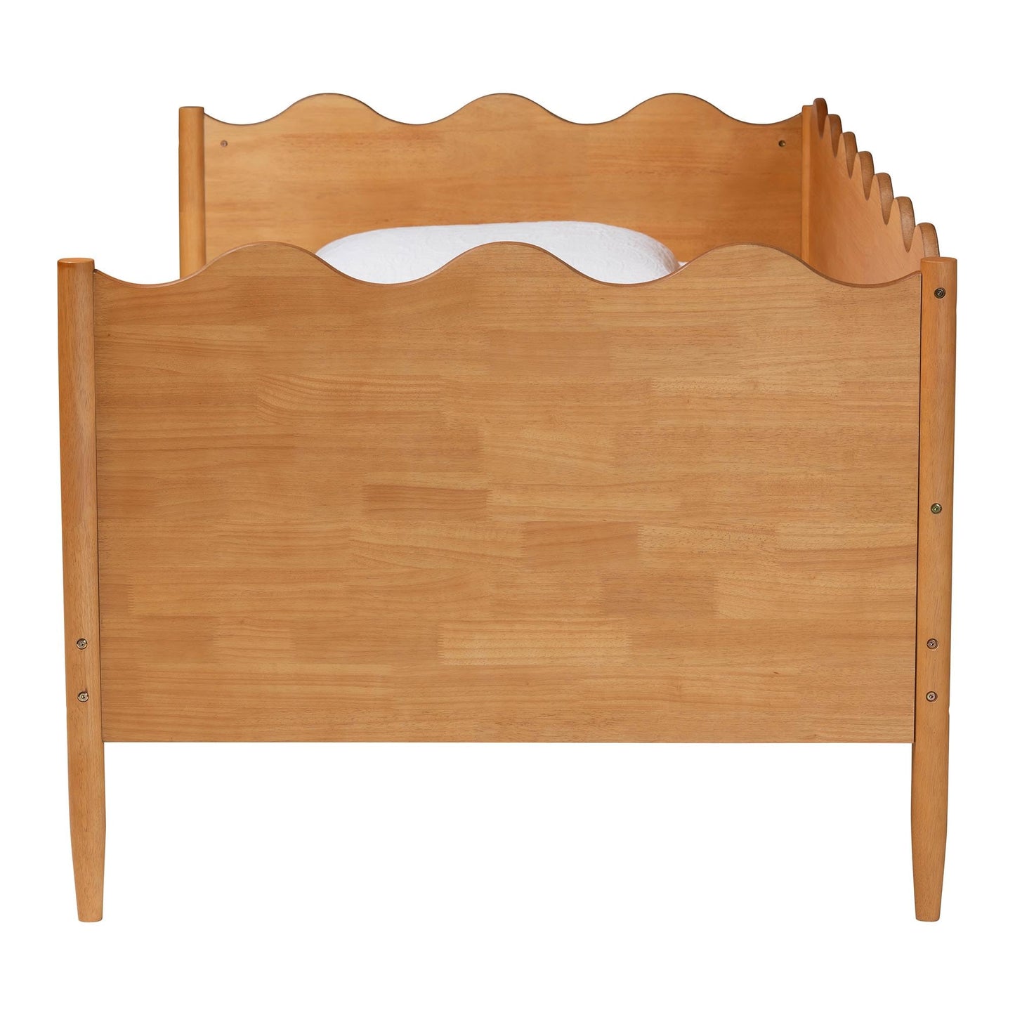 Baxton Studio Malaya Modern Oak Brown Wood Full Daybed with Scalloped Edges