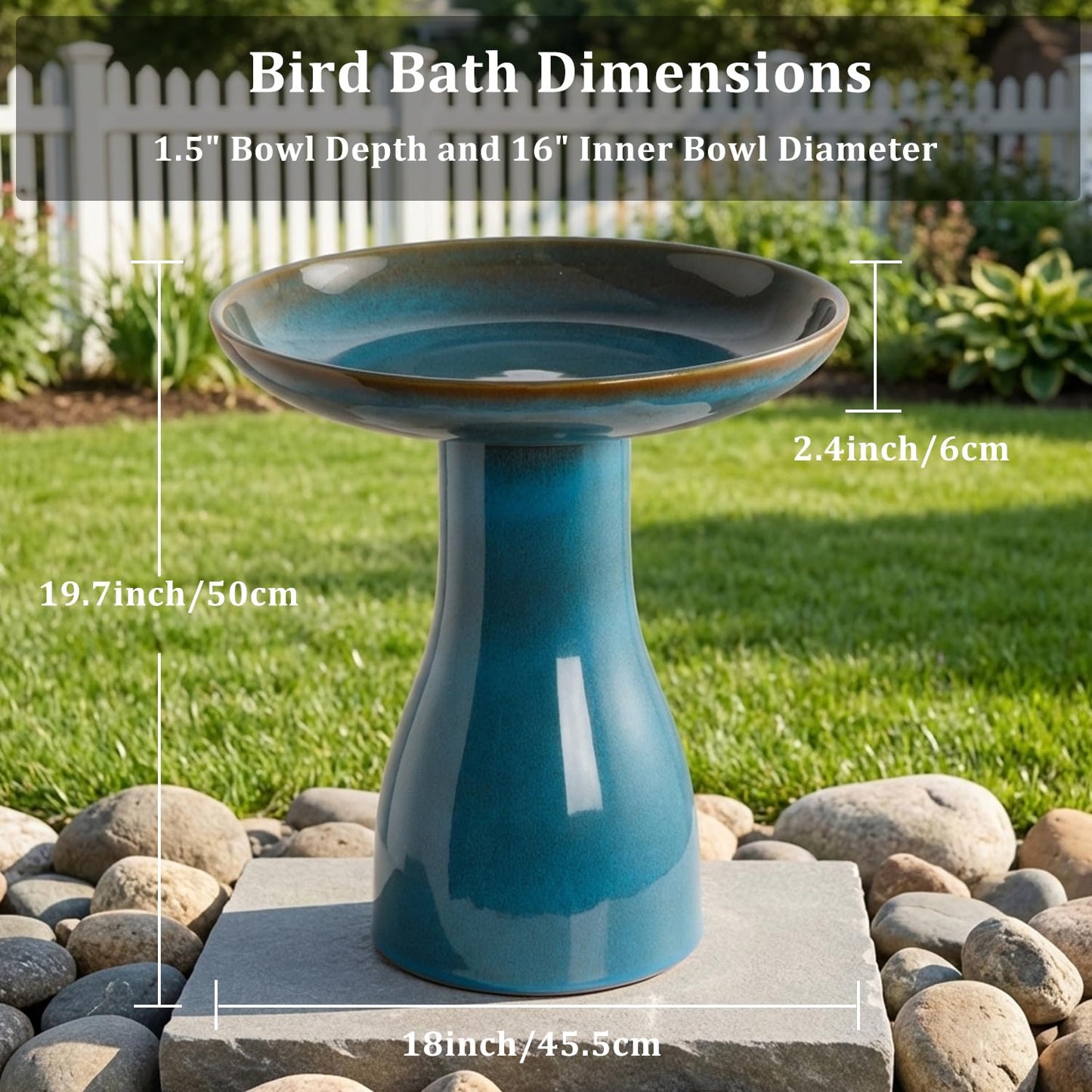 Dneuoir Ceramic Bird Bath for Outside, 19.7 Inch Tall Outdoor Birdbath, Reactive Glaze Bird Baths with Detachable Large Bowl for Outdoors, Garden, Floor, Balcony, and Lawn