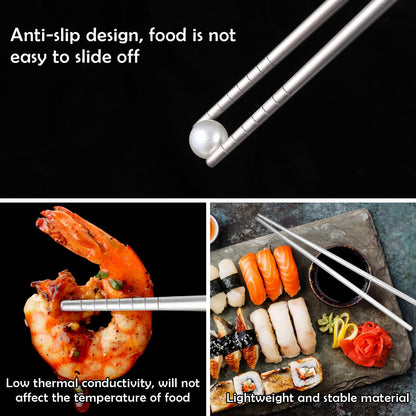 2 Pairs Titanium Chopsticks, Pure Titanium Metal Chopsticks, Ultralight and Reusable Chopstick, Durable Dishwasher Safe Eco-Friendly, for Camping Home Travel, Silver, 9 inch