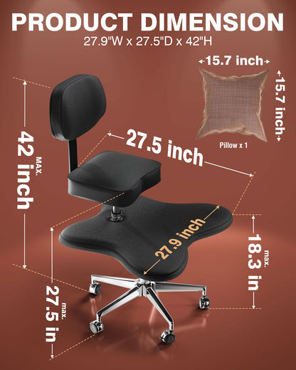 PYY ADHD Chairs for Adults - Meditation Cross Legged Office Chair with Wheels, Ergonomic Squatting Kneeling Fidget Chair with Lumbar Back Support Adjustable Height for Home Office