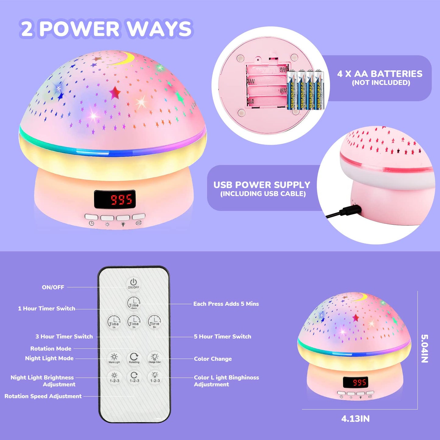 MINGKIDS Toys for 3-8 Year Old Girls Boys,Timer Rotation Star Night Light Projector Kids,16 Lights Moode, 2-9 Year Olds Kids Chritsmas Birthday Gifts for 4 5 6 Year Old,Girls Room Decor