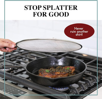 BergKoch Splatter Screen for Frying Pan - 9.5/11.5/13 Inch Stainless Steel Grease Splatter Guard (Set of 3) - Cover Oil Splash when Sizzling Bacon, Cooking Fried Chicken or Popcorn