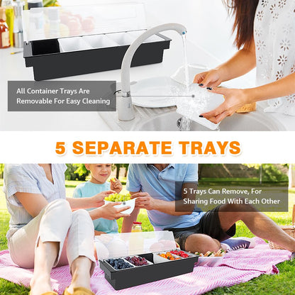 ZXXSFM Condiment Garnish Tray Caddy For Bartenders,Bar Garnish Fruit Caddy With Lid,Plastic Condiment Container For Bartending,Outside Parties (5 Compartment)
