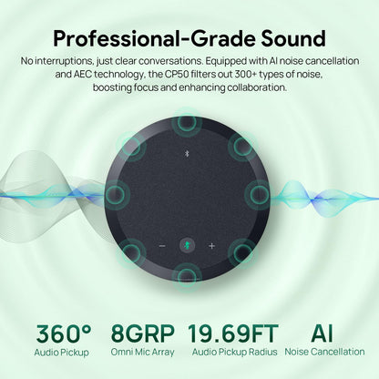 Yealink CP50 Conference Call Speaker and Microphone with AI Noise Cancellation, Speakerphone for Teams Room, 8 360 Omnidirectional Mics, Bluetooth, USB-C, Daisy Chain, 19.69ft Pickup