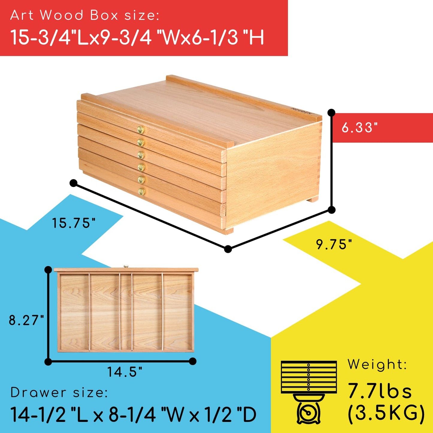 MEEDEN 6-Drawer Artist Supply Storage Box - Portable Foldable Multi-Function Beech Wood Artist Tool & Brush Storage Box with Compartments & Drawer for Pastels, Pencils, Pens, Brushes, Stamp
