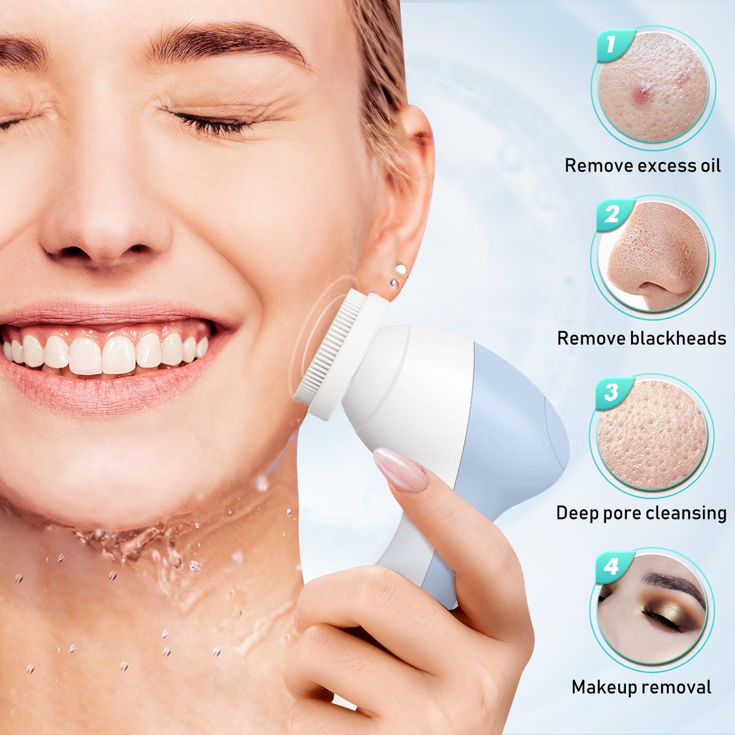 COSLUS Facial Cleansing Brush Face Scrubber: 3 in 1 Bi-Directional Electric Spin Brush for Removing Blackhead, Exfoliating, Massaging - Rechargeable Waterproof, 3 Adjustable Speeds for Men & Women