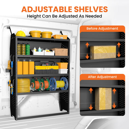EONECROSS Cargo Van Shelving 4 Tier 52" W x 60" H x 13" D, Heavy Duty Steel Work Van Storage System for Ford Transit, Promaster, Sprinter, Chevy Express, Tool Organizer for Electricians, Contractors