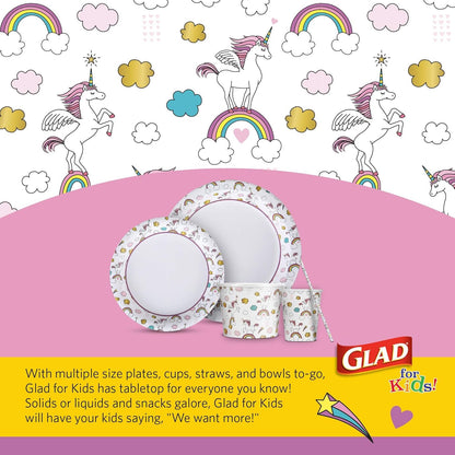 Glad for Kids Unicorn Theme Disposable Paper Plates, Heavy-Duty Soak-Proof Round Plates for Kids Birthdays, Parties, and Everyday Meals, Microwave Safe, 8.5 Inch, 20 Count - 3 Pack