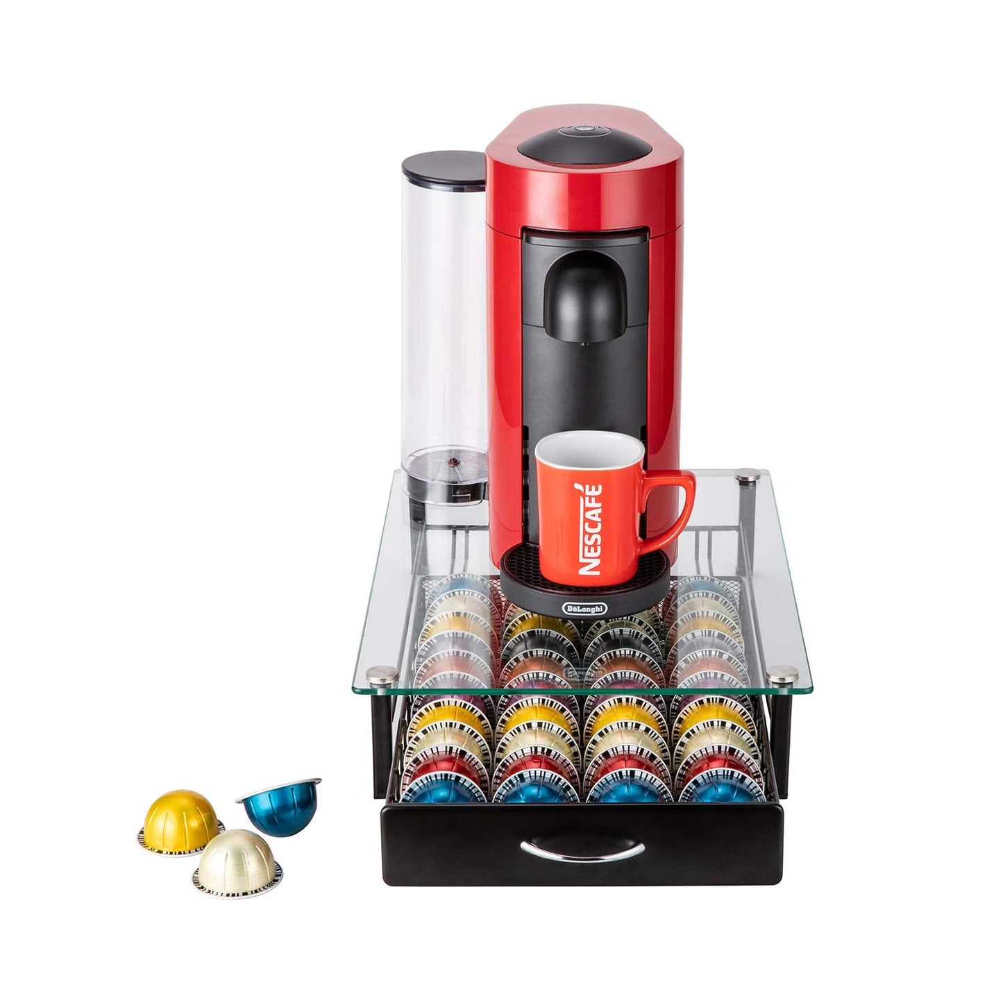 FlagShip for Nespresso Pod Holder Drawer Coffee Pod Organizer for Nespresso Capsule Holder Crystal Tempered Glass Storage Tray (40 Vertuo Pods Capacity)