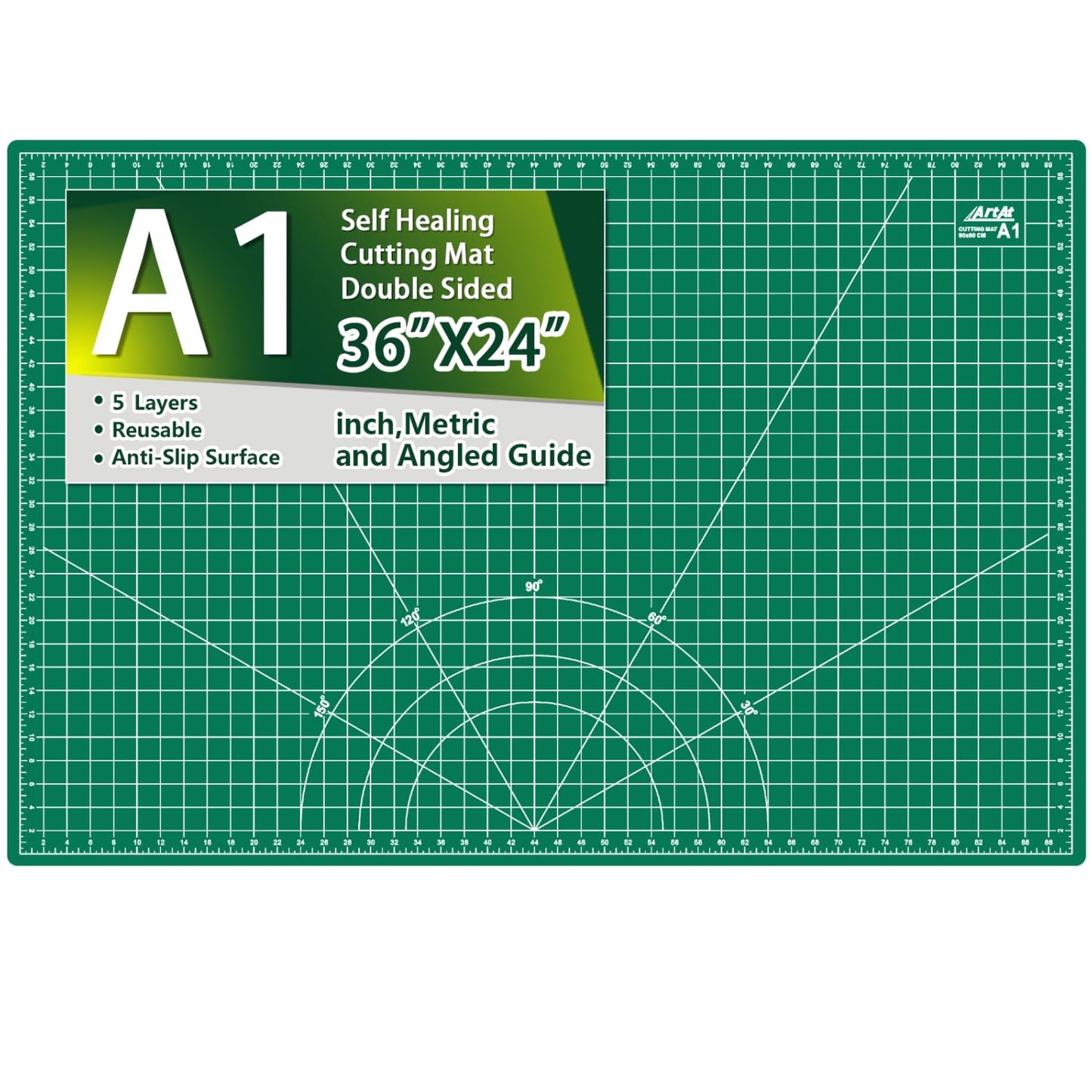 ArtAt Self Healing Cutting Mat: 24 x 36 inch Green Large 5-Ply Double-Sided Durable Non-Slip PVC Cutting Mat for Sewing Quilting Scrapbooking Art & Crafts projects…