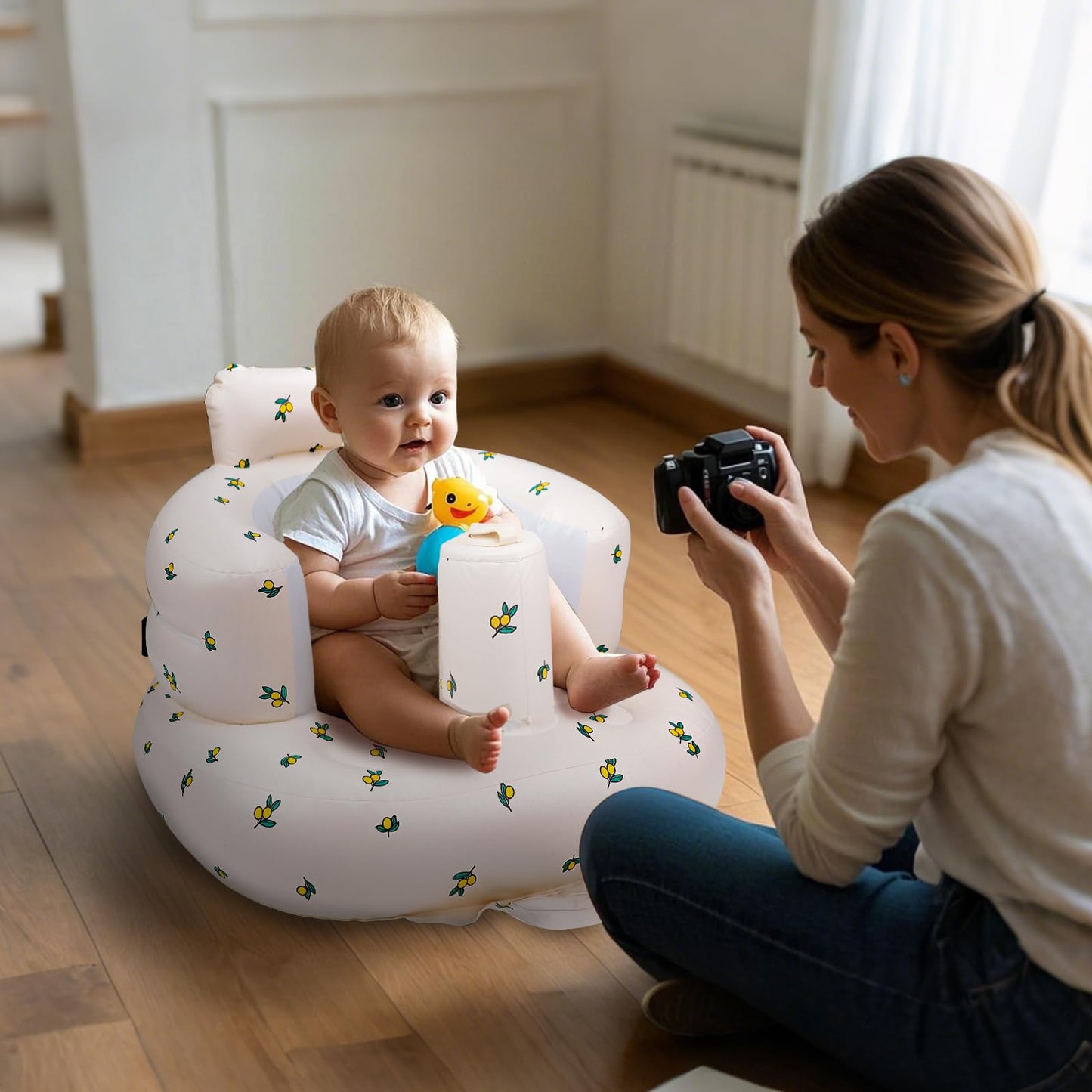Inflatable Baby Chair, AirSwim Baby Inflatable Seat for Babies 3 Months and Up Summer Inflatable Baby Seat for Sitting Up, Blow Up Baby Floor Seat with Built in Air Pump, Orange