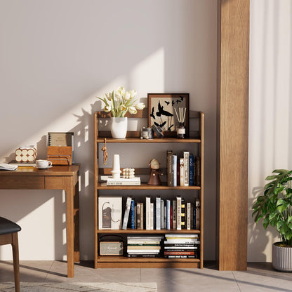 AnywaysWood 4 Tier Solid Wood Open Shelf Bookcase,Modern Wooden Display Bookshelf,Farmhouse Wide Bookshelves, Freestanding Storage Cabinet for Study Room Office Living Room sunroom
