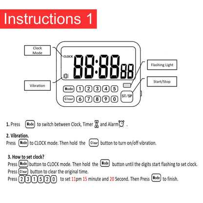Digital Multifunction Timer with Clock, 10 Preset Alarms, Countup & Countdown, Memory Settings, White