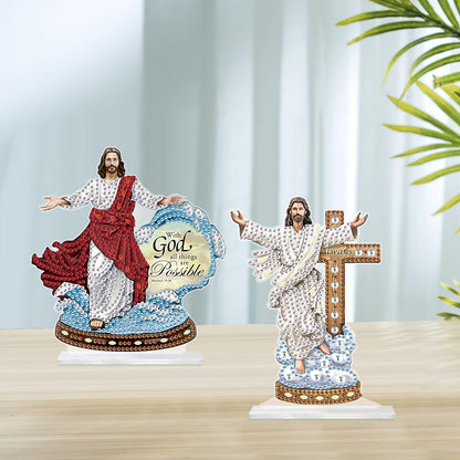 Tontut 2 Piece Diamond Art Painting Kit Decorations, Religious, Cross 5D DIY Desktop Decoration Diamond Art, Special Shape Diamond, Home Office Desktop Decorations