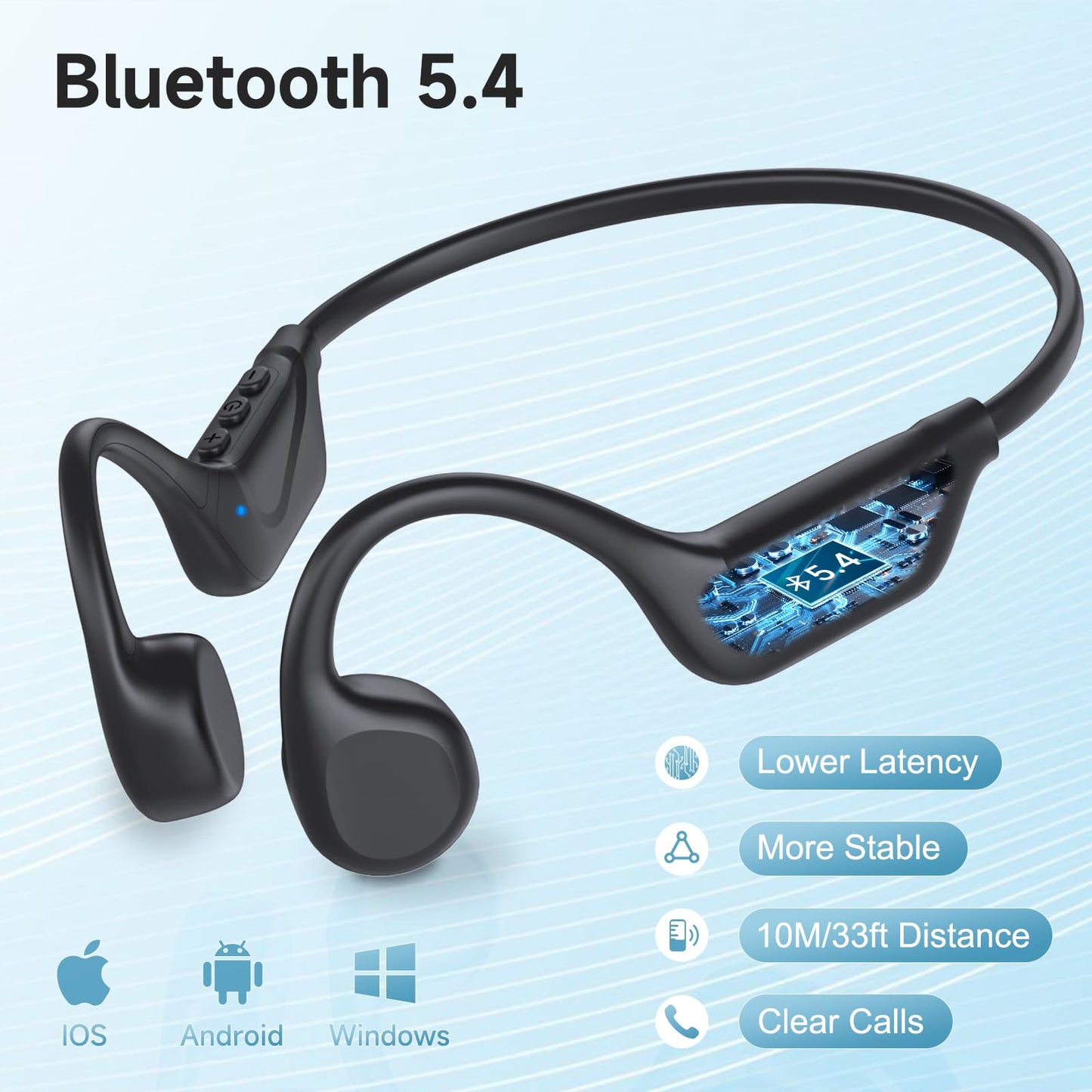 LOBKIN Bone Conduction Headphones Bluetooth 5.4 - Open Ear Headphones Wireless with Mic, IPX5 Waterproof Sports Earphones for Running, Gym Workout, Ski, Cycling