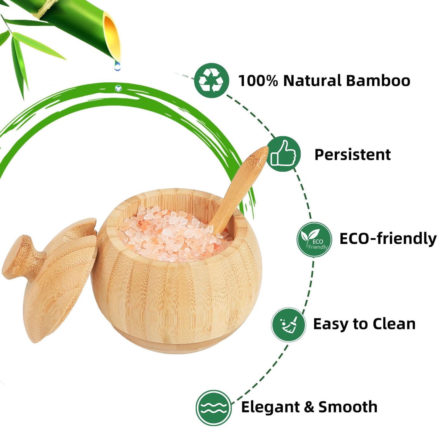 ZTHapwa Bamboo Salt Cellar with Lid and Spoon, 1/2 Cup Wooden Spice Box Storage Container for Kitchen and Restaurant Countertop, Organizes Himalayan Pink, Kosher, Sea Salts & Herbs